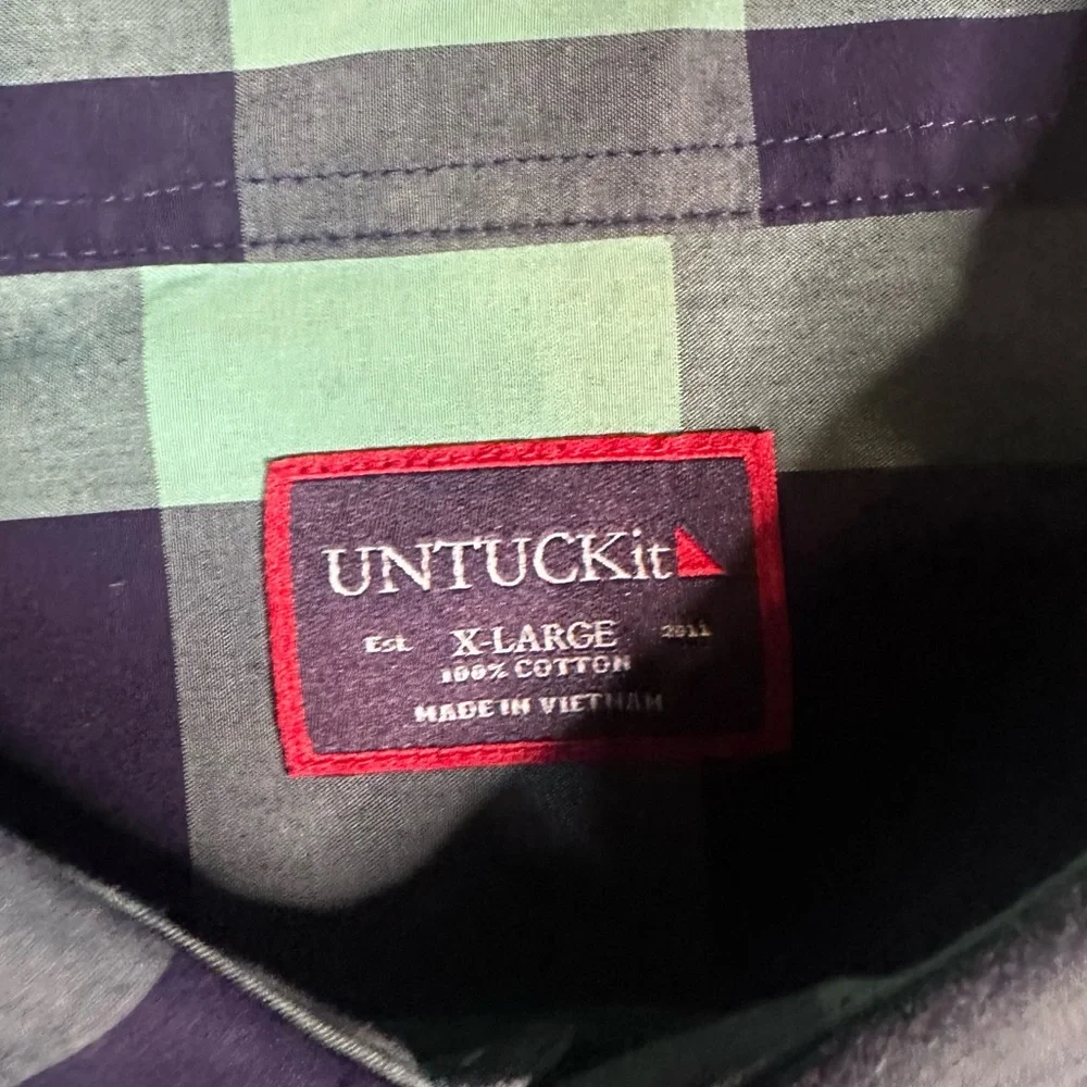 UNTUCKit Mens Long Sleeve Button Down Aqua Navy Blue Plaid Shirt‎ Size XL
